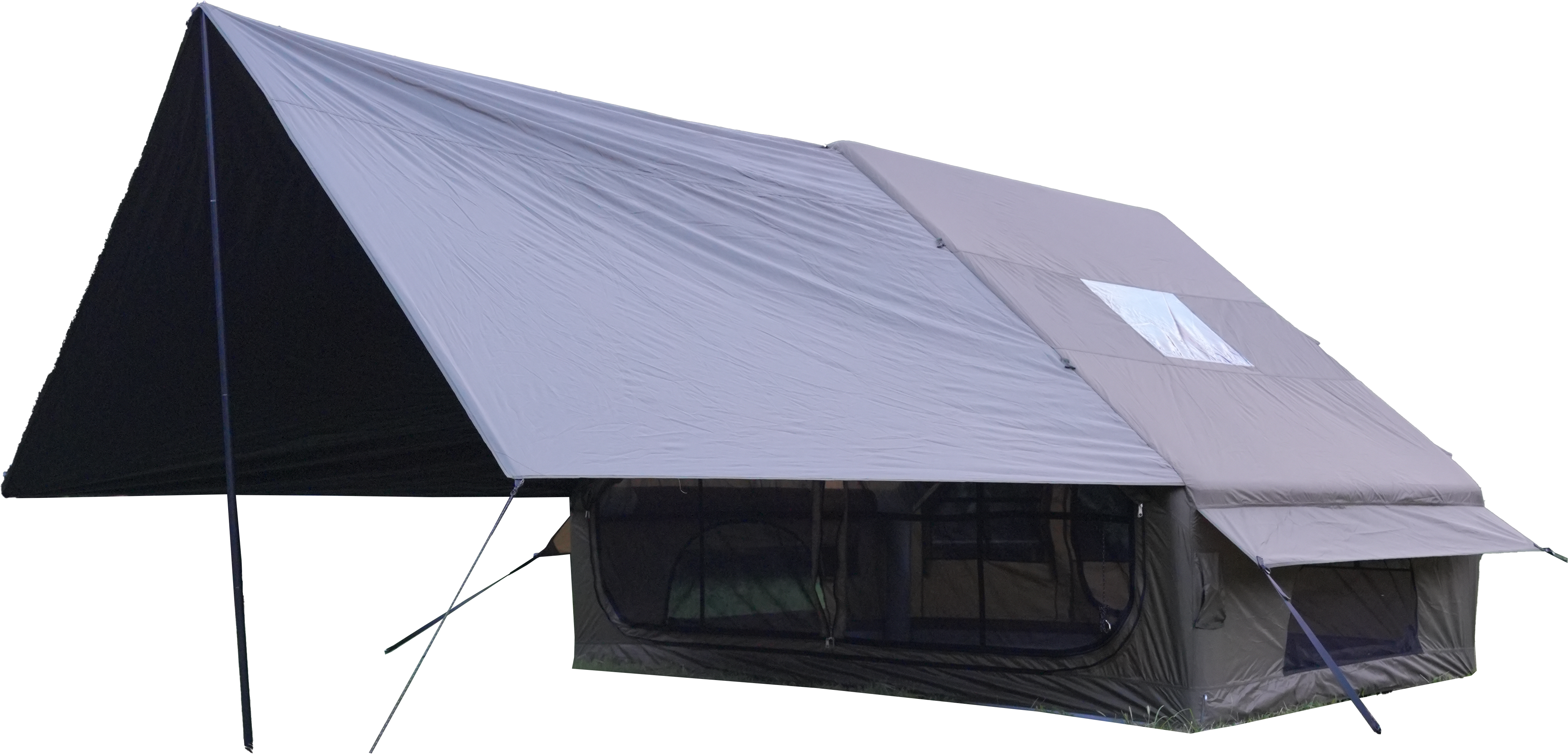 6.3㎡ Green Inflatable Camping Tent with AB Door, Small Skylight & Chimney Opening